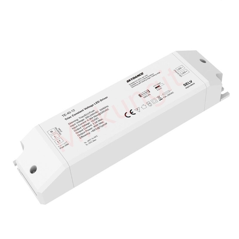 40W 12V Triac Dimbare Led Driver TE-40-12 Led Controller Cv Pwm Digitale AC200-240V Om DC12V 3.3A Dimmen Triac led Driver