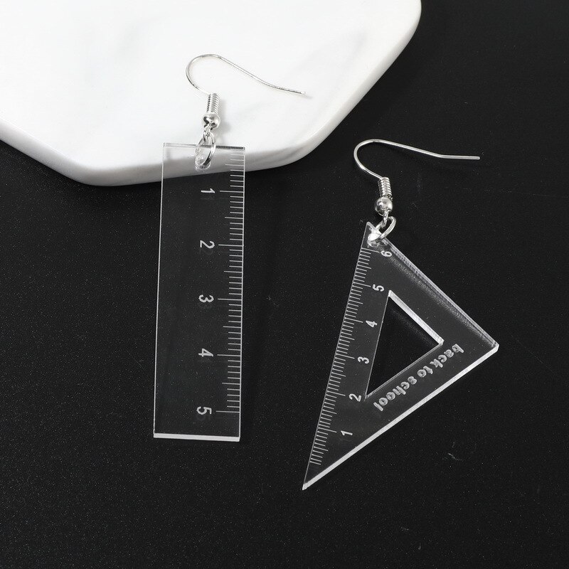 Set Piazza Regola Dritto Orecchini Matematica Strumenti Aritmetica Penna Orecchini A Pendaglio Per le donne Ragazze Gioielli Regali: White