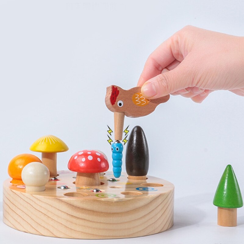 Farverige børn magnetiske træk svamp fugl fangst orm hjem puslespil tidligt uddannet legetøj
