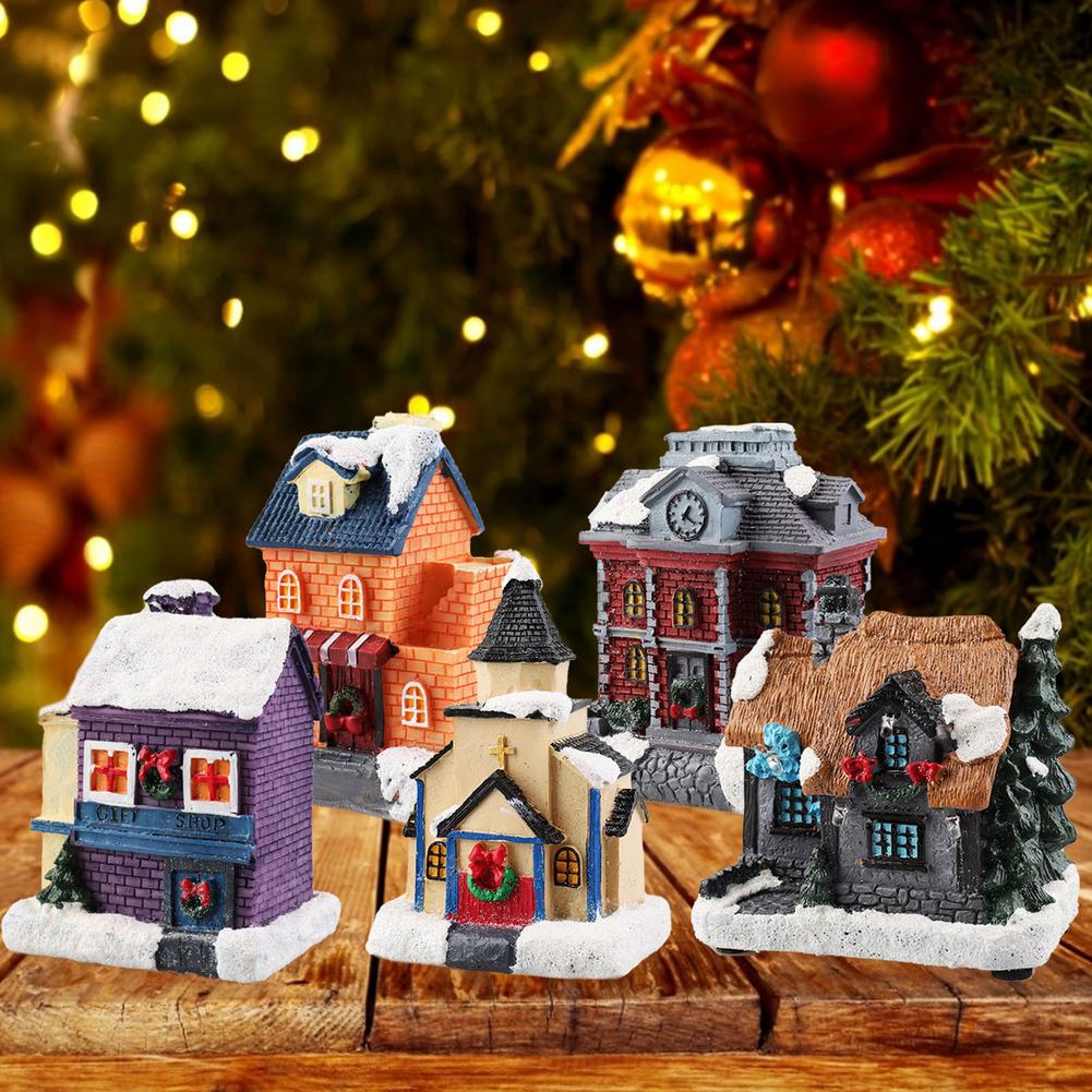Christmas Decorations Lighthouse Christmas Scene Village Houses Town With Warm White Dream European Style Snow House Kids 1