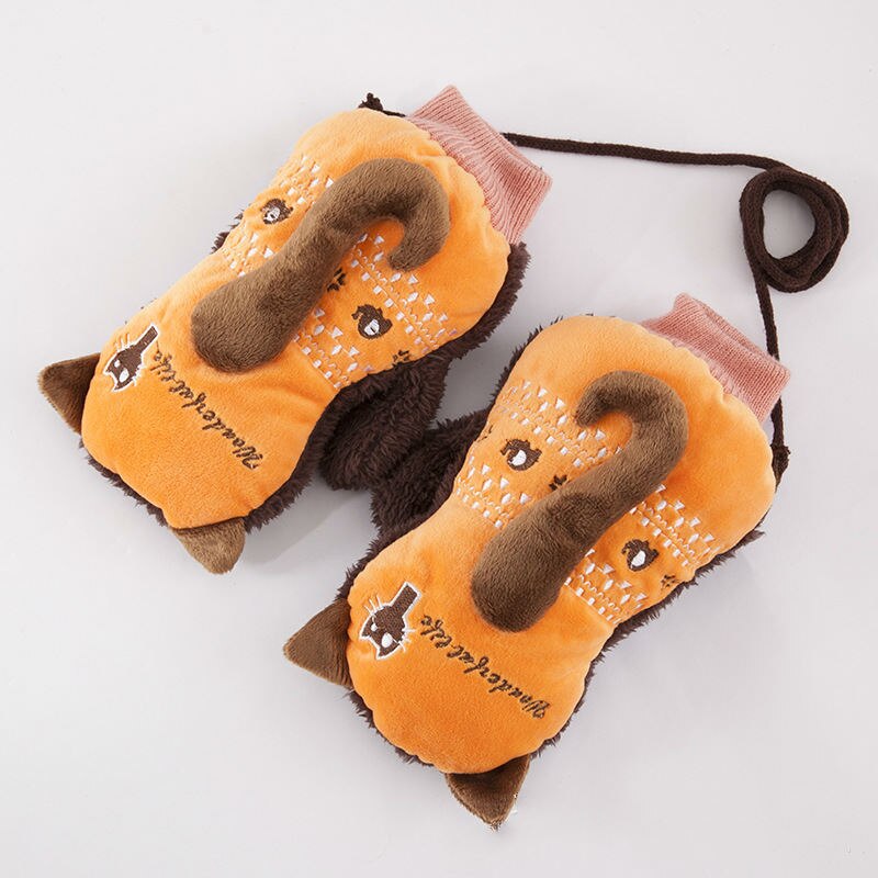 Mooie Carton Staart Vrouwen Mannen Kids Winter Handschoenen Meisjes Outdoor Houden Warm Dikke Katoenen Fitness Handschoenen Voor Studenten: orange