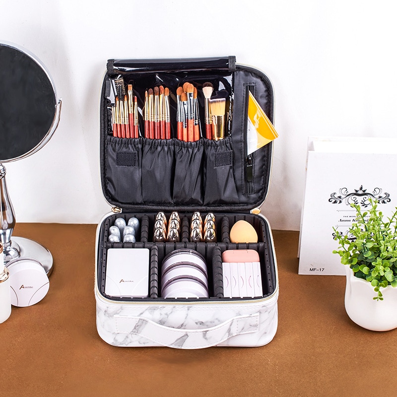 Marble Cosmetic Bag Partition Multi Functional Portable Travel Storage Makeup Case