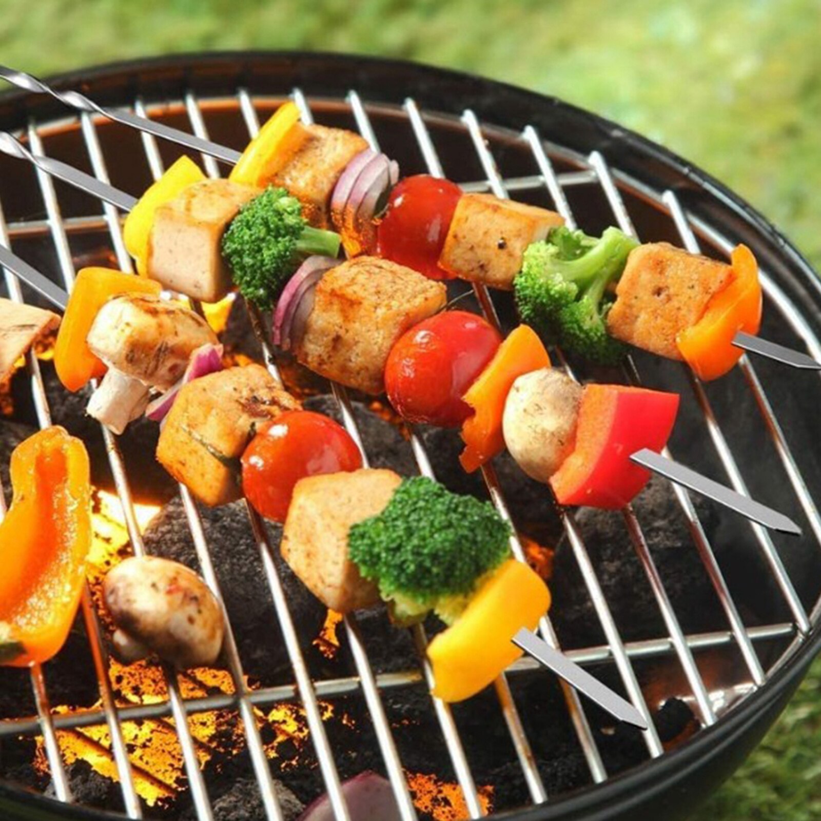 Pinchos para parrilla de barbacoa, varilla para pinchos de acero inoxidable, 10 unidades