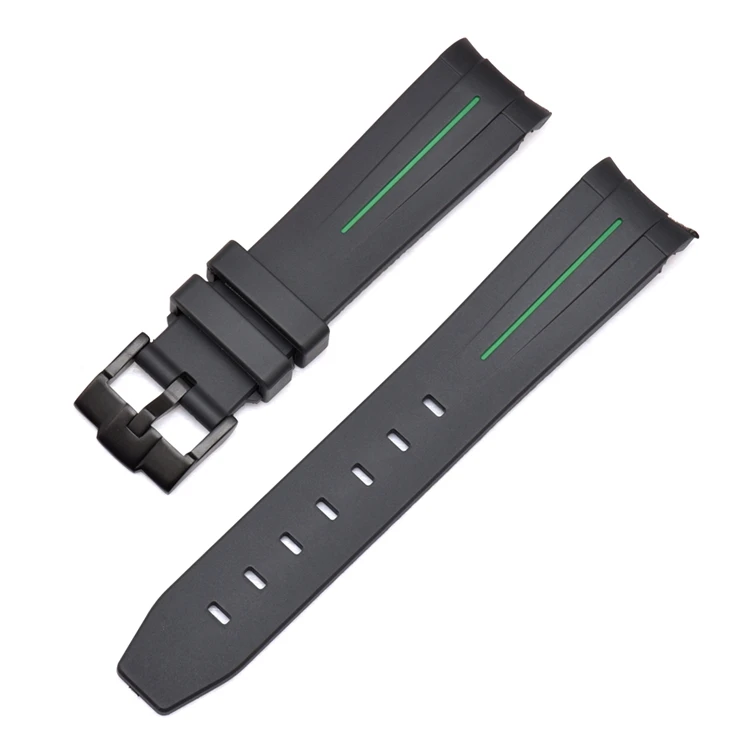 Correa de reloj para Omega X Swatch Joint MoonSwatch Speedmaster, correa de silicona de goma con extremo curvo, pulsera deportiva suave para hombres y mujeres de 20mm: Verde negro