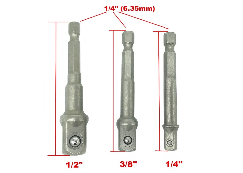 Milda Portable 3pcs Socket Adapter Set Turn Square Head Hexagonal Metal Driver Drill Bits 1/4 3/8 1/2 Electrical Drilling Heads