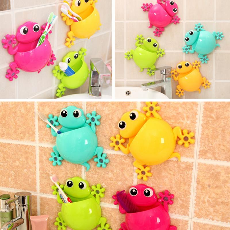 De dibujos animados lindo Gecko modelo cepillo de dientes pasta de dientes de montaje en pared tonto maquillaje soporte Rack Niños Accesorios para el baño
