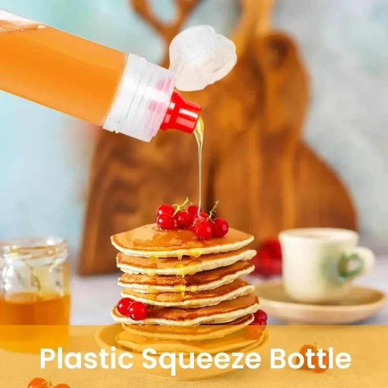 5/1pc plastic knijpflesjes met honing en dressing, navulbare kruidenflesjes met klapdeksel voor siroop/saus/olie.