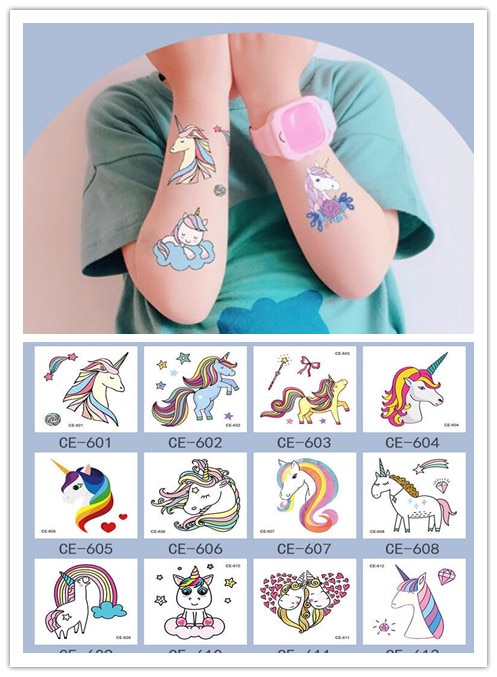 5 Stks/set Kinderen Tijdelijke Tattoos Stickers Eenhoorn Body Art Mouw Tattoo Decals Waterdichte Tattoos Cartoon Hoed