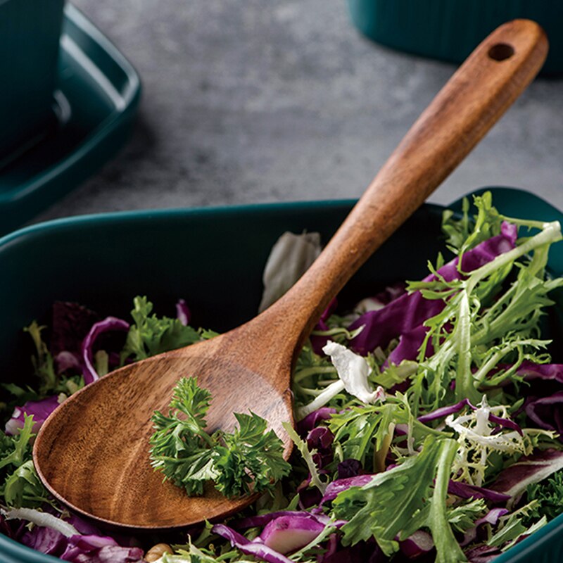 Teak Wood Kitchen Spoon Rice Paddle Scoop Strainer Spoon Wooden Salad Mixing Serving Spoon Kitchen Wooden Utensils for Cooking