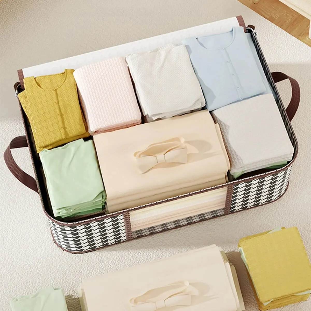 Zichtbare opbergdoos met grote capaciteit, draagbare huishoudkledingorganizer met handvatten, opvouwbare stofdichte quiltritscontainer