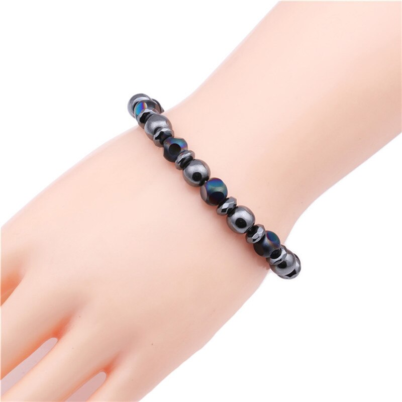 Vrouwen Mannen Sieraden Therapie Gezondheidszorg Magneet Hematiet Kralen Armband Zwart 6.5Cm Cool Magnetische Armband Kralen Hematiet Steen