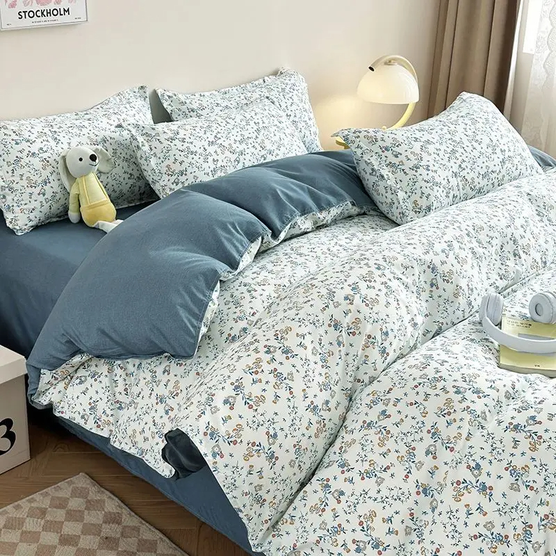 Juego de ropa de cama de cereza para niñas y niños, funda de edredón sin relleno, Sábana plana, funda de almohada, ropa de cama Kawaii: Twin / Beige