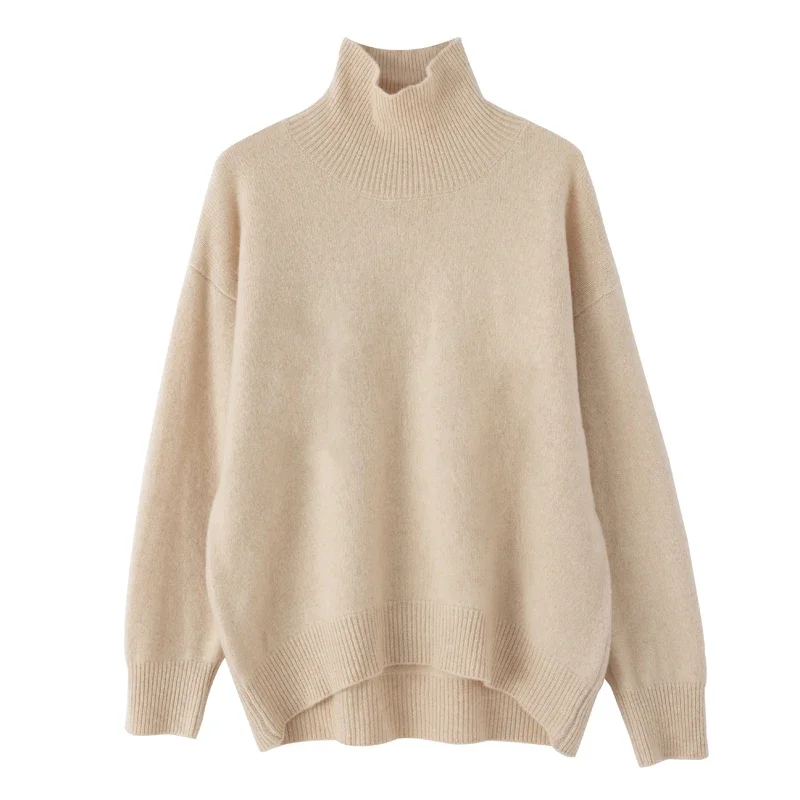 WinvyNee Maglioni da donna 2024 tendenza Dolcevita in lana merino Maglione casuale allentato Capispalla morbidi Maglioni più dimensione A 1103002 A: L / Beige