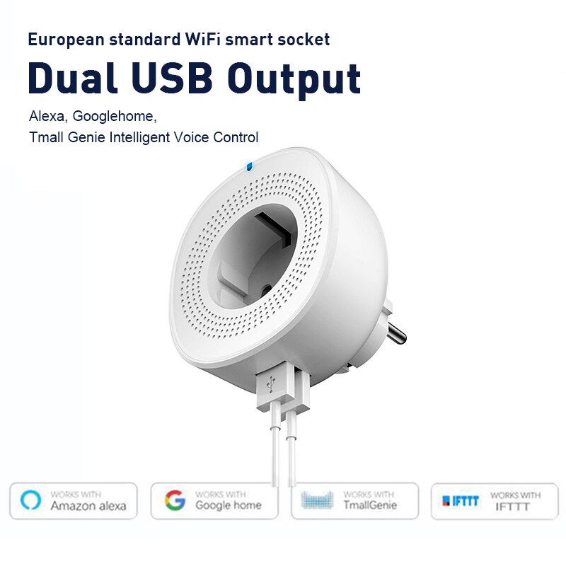 Smart WiFi Socket EU Plug Double USB Port Smart Plug With LED Support For Alexa Google Home Smart WiFi Socket Smart Home