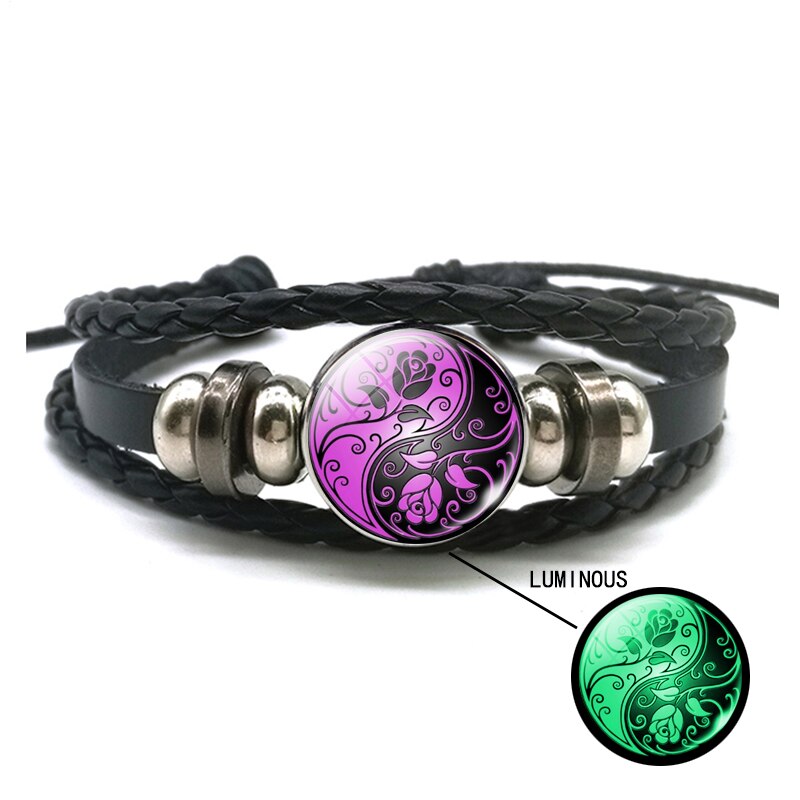 Leucht Yin Yang Geflochtene Leder Armbinde Jahrgang Tai Chi Kung Fu Zeichen Druckknopf Armbinde Männer Frauen Handgemachte Accessoires: Größe 9