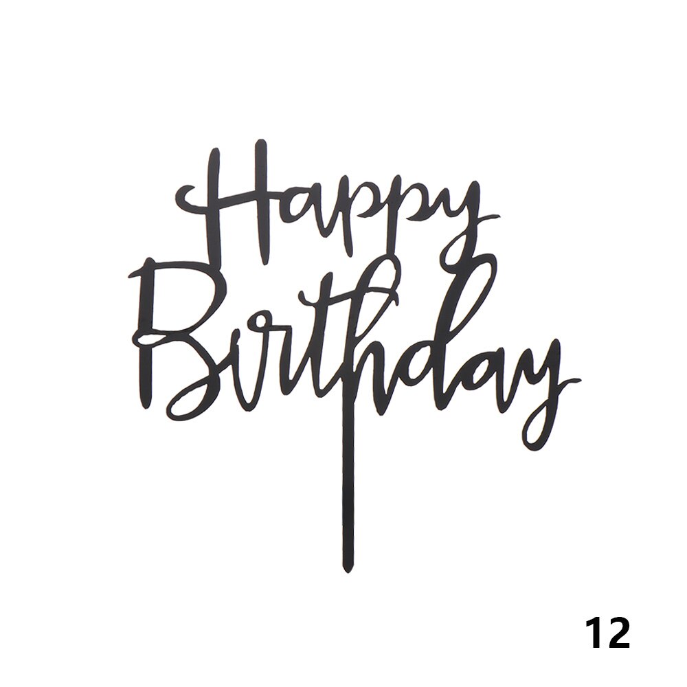 1pc Acrylic Baking cake Insert Decor Party Decoration Glitter Cake Topper Happy Birthday Gold Silver Rose Gold: Black