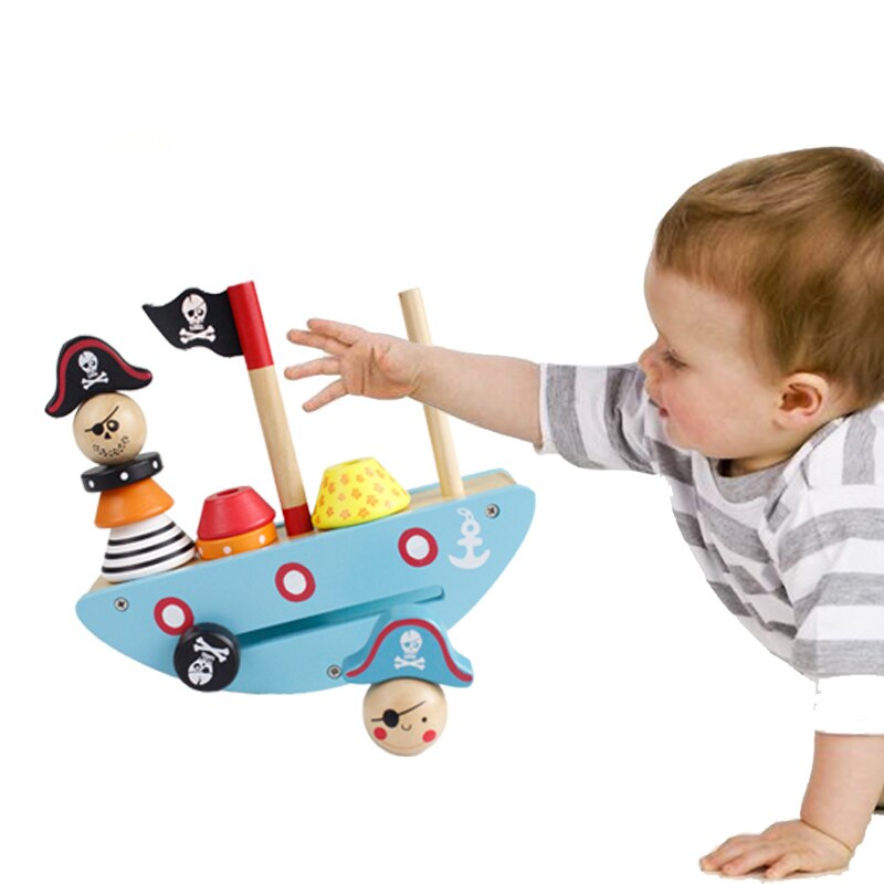 Grappige Piratenschip Balance Game Baby Speelgoed Houten Blok Digitale Aid Onderwijs Voor Kinderen Balance Game Pirate Leren Kinderen Speelgoed