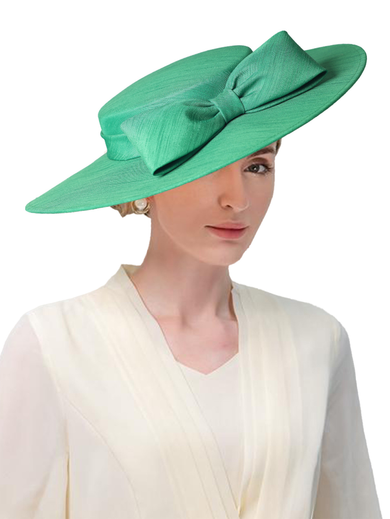 Tocados de ala ancha para iglesia, sombreros para mujer, lazo grande, gorra Formal de Kentucky, sombrero de fieltro plano para de té nupcial y boda