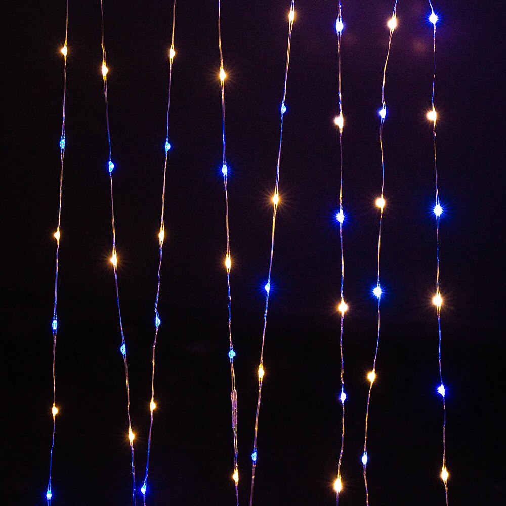 Guirnalda de luces LED de alambre plateado, adaptador impermeable para árbol, decoración de vacaciones de Navidad al aire libre, 50M, 1000 LED, azul, blanco cálido