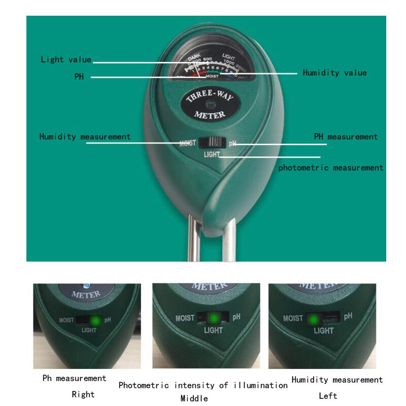 3 In1 Hygrometer Bodem Ph Tester Tuin Plant Bloemen Vocht Licht Meter Testen Gereedschap