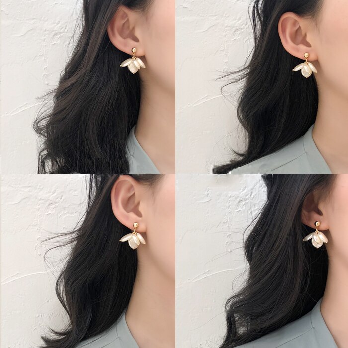 Acryl schelp clip oorbellen zonder gaatjes voor vrouwen, barokke platte parels zonder gaatjes