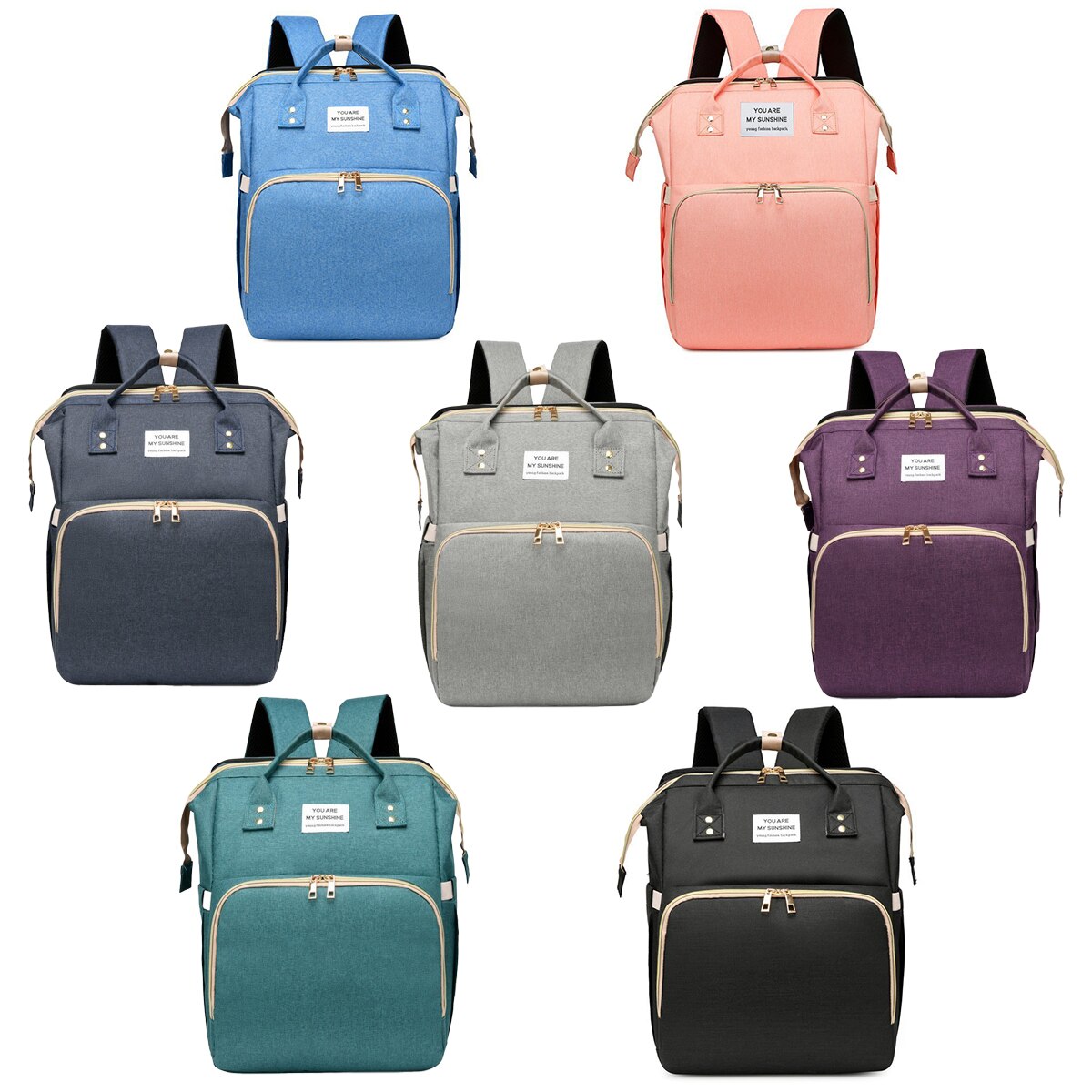 Bolsa de pañales para cama, de cuna, bolso de momia desmontable, impermeable, mochila de pañal de tela, almohadilla cambiante y ganchos