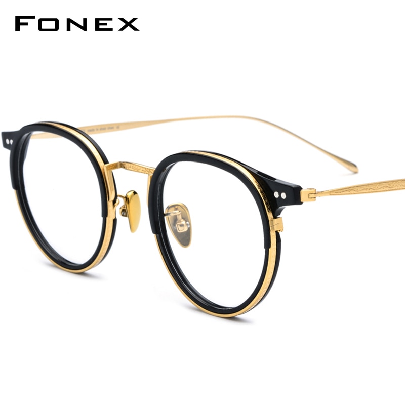 FONEX-lunettes optiques en titane hommes | Vintage ronde lunettes monture femme rétro Prescription myopie acétate lunettes 850