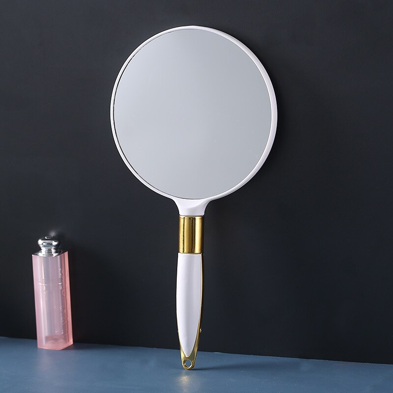 Espejo de mano para maquillaje Vintage para mujer, espejo de mano, tocador de salón de SPA, tocador de maquillaje con mango, espejo compacto para cosméticos: White-Round