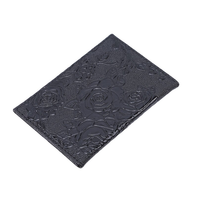 RED Three-dimensional Embossed Rose PU Leather Women Travel Passport Holder Embossing Passport Cover Credit Card ID Bag: black