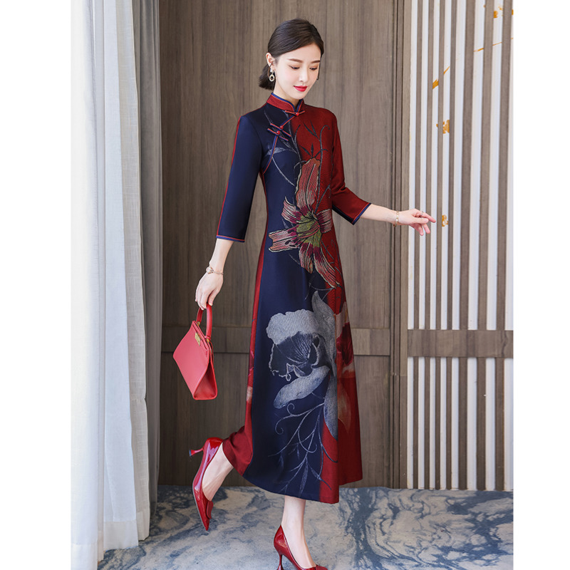 Vestido chino con estampado de estilo étnico para mujer, Cheongsam tradicional Vintage, moderno y , Qipao M-4XL, novedad de Primavera de 2022