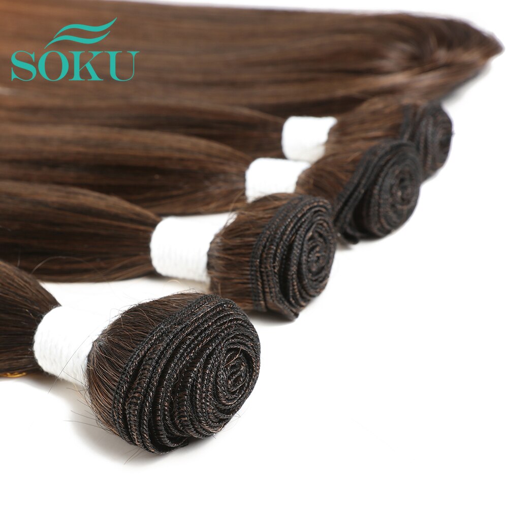 SOKU – mèches synthétiques Yaki lisses avec Closure, 12-18 pouces, extensions brunes ombrées