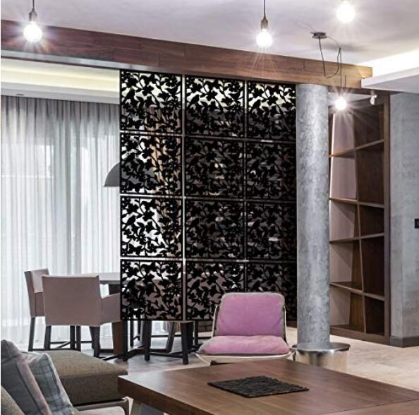 12 stk værelse sikkerhed pvc panel skærm fugl blomst levende, spisestue, studie, stue, hotel og bar dekoration 15.7 " x15.7 " x0.032 ": Sort blomst