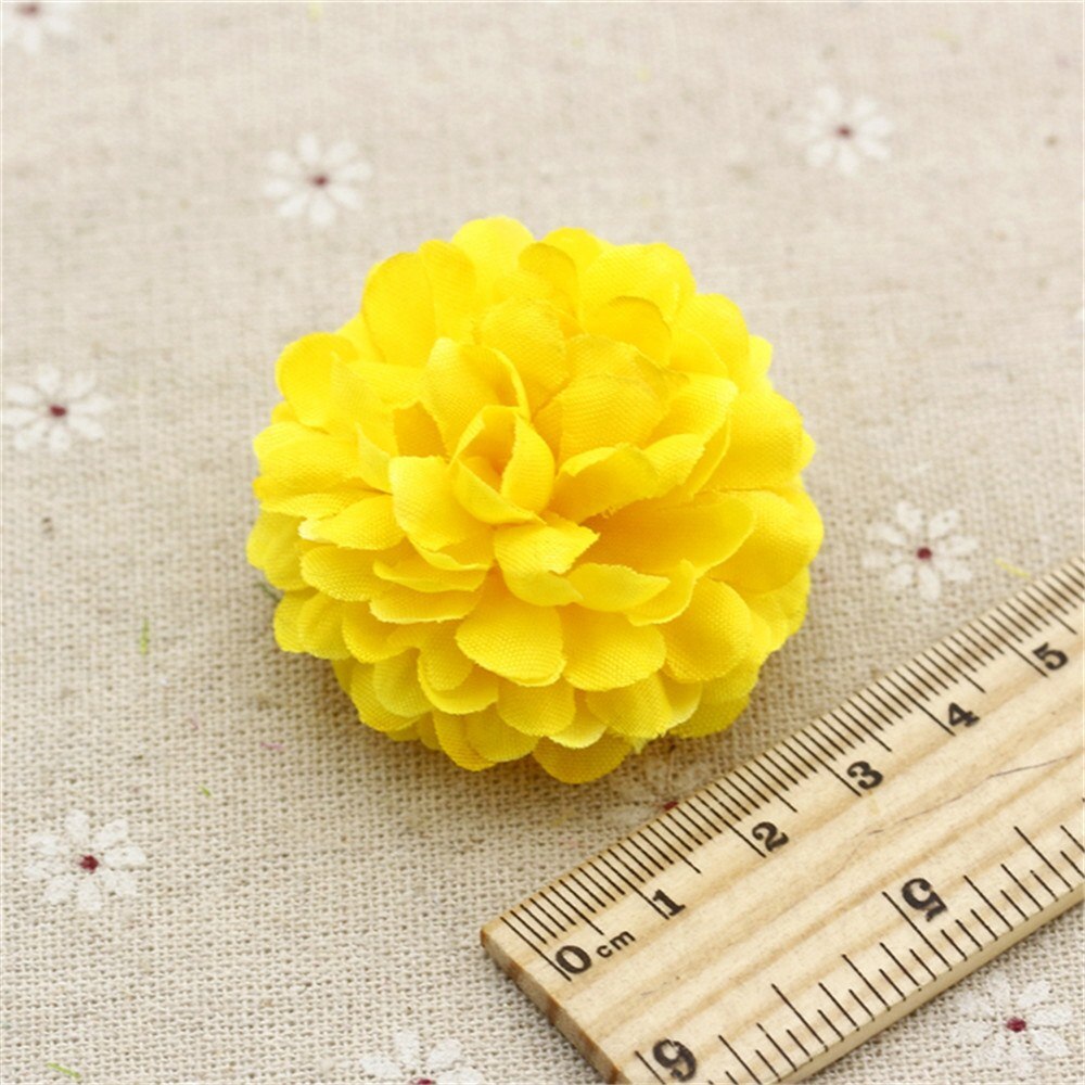 Chenap-pompon à œillet artificiel en soie | Tête de fleurs pour décoration de voiture de mariage, fournitures de fleuriste décoratives diy, fleurs: YELLOW