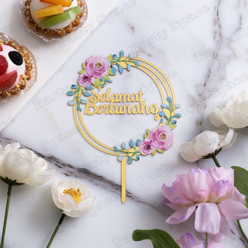Selamat Bertunang Acrylic Cake Topper Happy Engagement Cake Decoration Flower Series: B Selamat B
