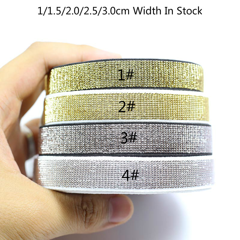 1/1. 5/2/2.5/3 cm Breedte Shine Gold Zilveren Zijde Elastische Bands 10 Meter Naaien Jurk DIY beha Kledingstuk Riem Accessoires