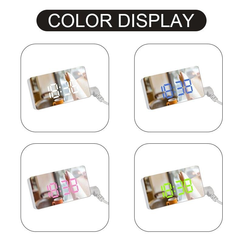 LED Mirror Alarm Clock Digital Snooze Table Clock Wake Up Light Electronic Large Time Temperature Display Home Decoration Clock