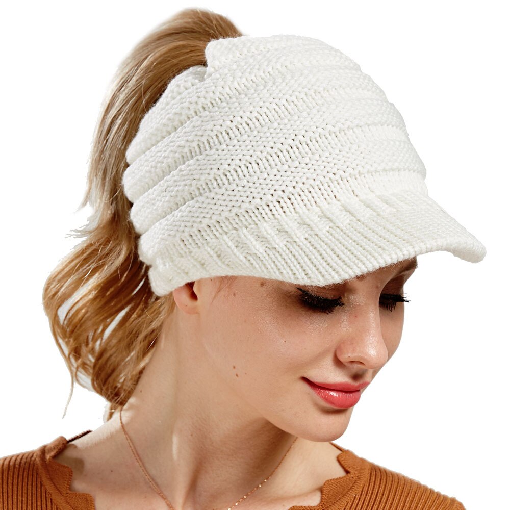 Doradeer Ins Vrouwen Hoeden Gebreide Baseball Mutsen Skullies Open Pony Tail Hoed Mutsen Cap Ski Sport Cap
