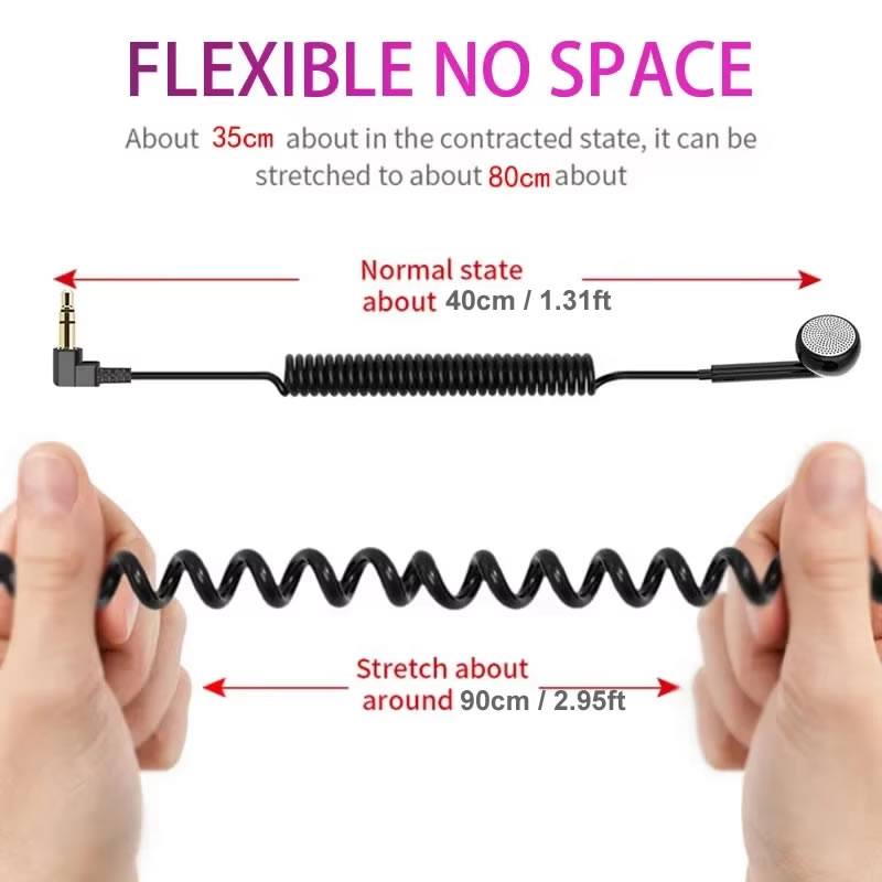 3,5 mm veer intrekbare enkelzijdige oortelefoon, geen microfoon mono oordopjes bedrade headset korte opgerolde kabel