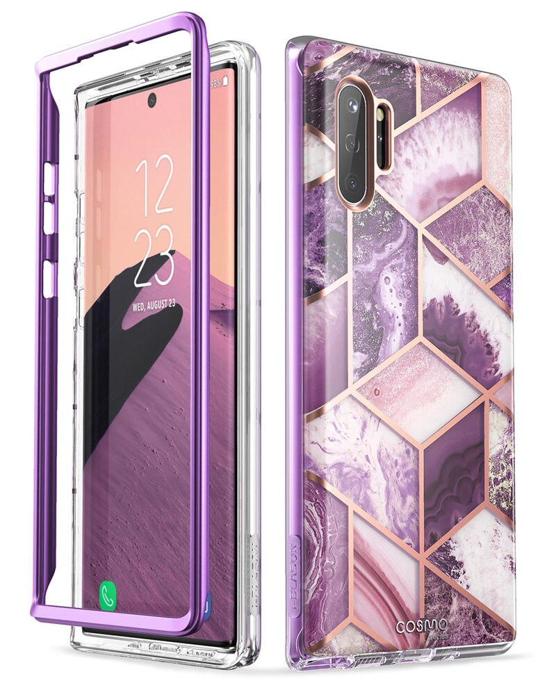 I-BLASON pour Samsung Galaxy Note 10 Plus étui ) Cosmo coque complète en marbre pailleté sans protection d'écran intégrée: Purple