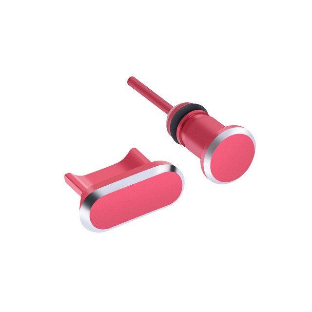 Metalen Micro Usb Poort Opladen Stof Plug Oortelefoon Poort Stof Plug Android Mobiele Telefoon 3.5Mm Headset Stopper Halen Kaart pin: Red