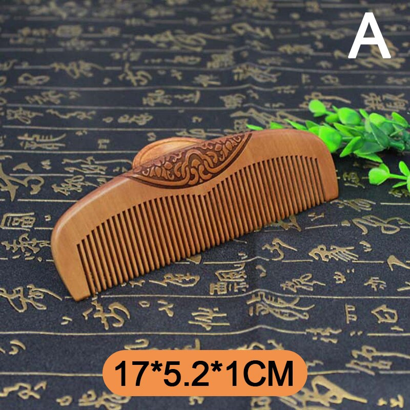 Natural Peach Solid Wood Comb Engraved Peach Wood Massage Comb Hair Care Tool Crafts Valentines Day Photo Props: 01