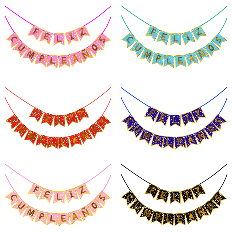1 sett spansk gratulerer med dagen Bunting banner brev feliz cumpleaños papir krans bursdagsfest hengende flagg dekorasjon forsyning