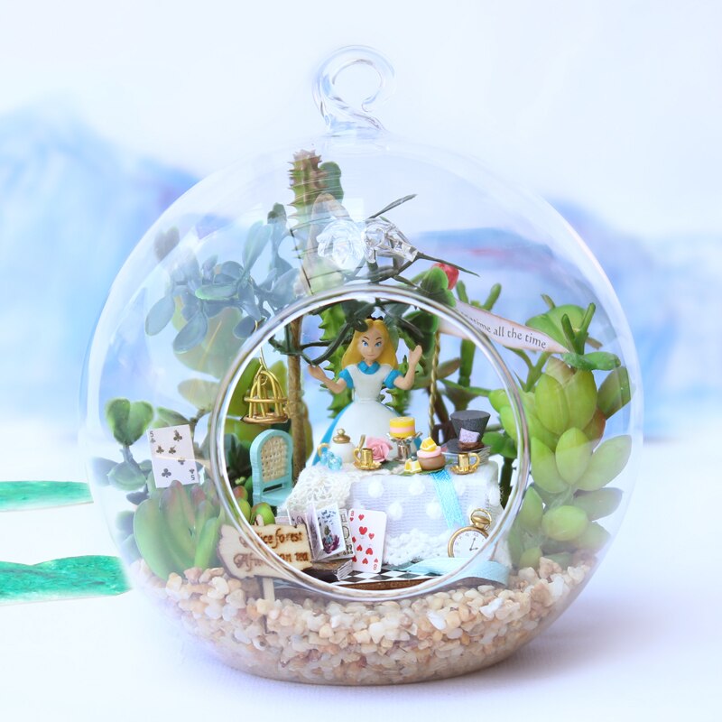 Diy poppenhuis miniatuur poppenhuis met meubels glazen bol huis voor poppen model casa verjaardag speelgoed voor kinderen  b006 # e: B011