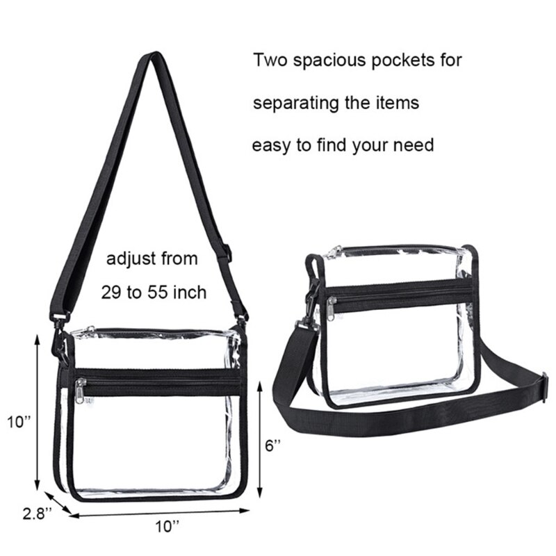 Transparente umhängetasche, stadiontauglich, mit vordertasche und verstellbarem riemen für damen und herren
