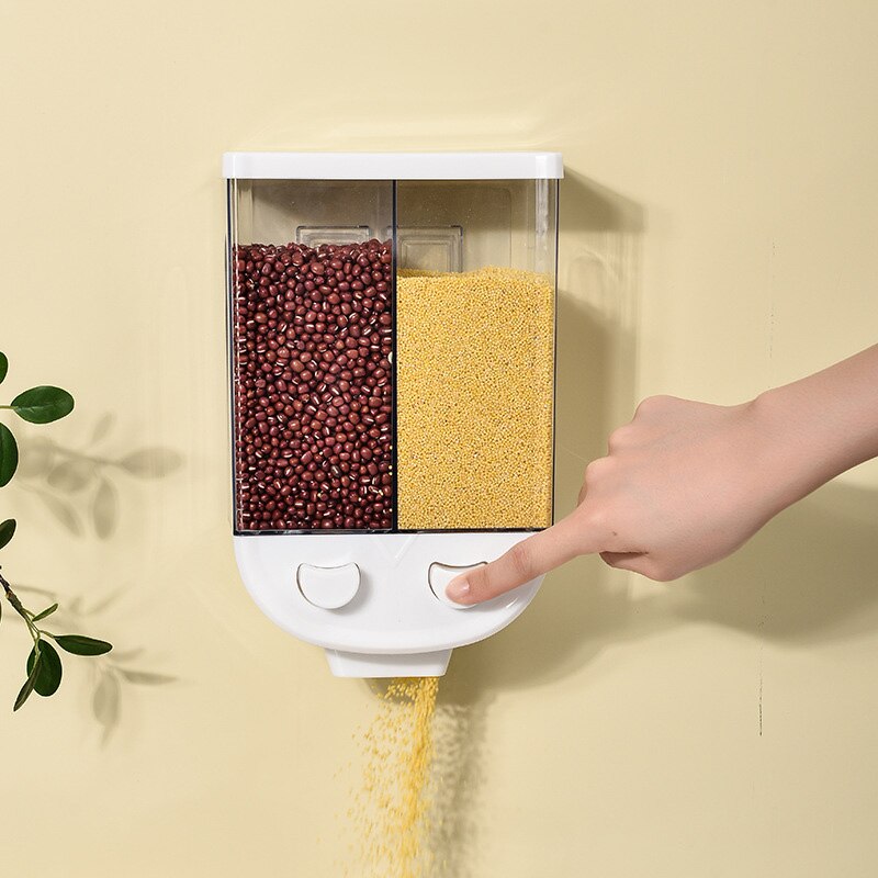 Wall Mounted Press Cereals Dispenser Grain Storage Box Dry Food Container Organizer Kitchen Accessories Tools