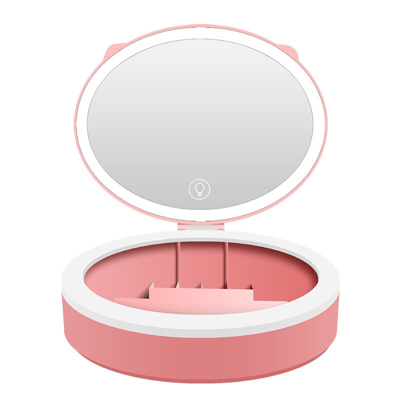 Make-upspiegel met led-verlichting en 10x vergrootspiegels, make-up organizer, touchscreen, usb-oplaadfunctie, cosmeticaspiegels: Roze