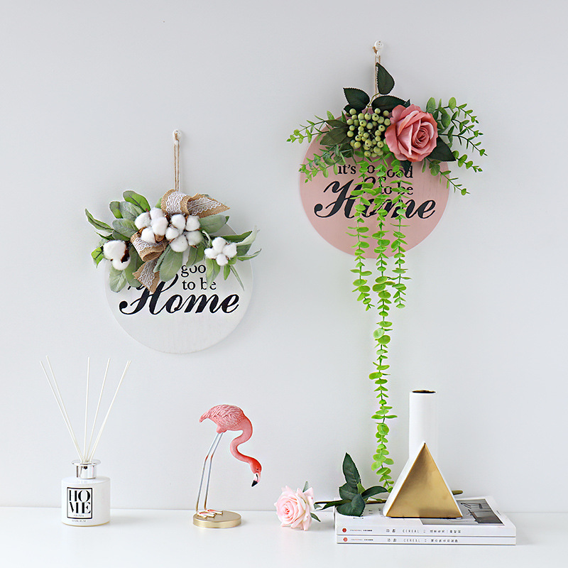 Ins Wind Simulatie Bloem Groene Plant Krans Muur Opknoping Ronde Houten Huis Brief Deur Opknoping Venster Winkel Guirlande Decoratie