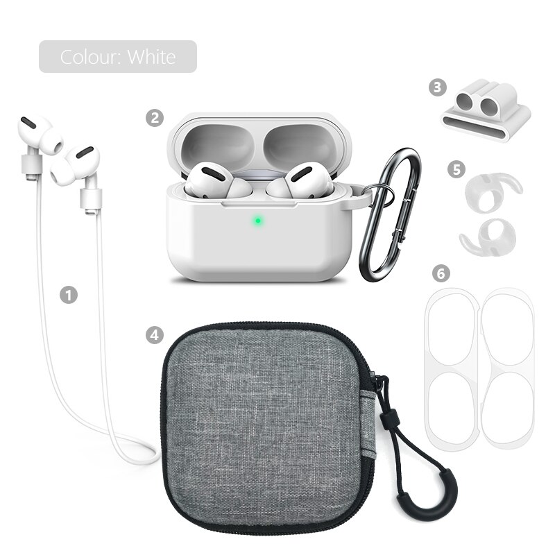 Funda gruesa 6 en 1 para auriculares Airpods Pro, conjunto de almacenamiento para auriculares Bluetooth, cubierta protectora para Digital, producto de almacenamiento ALLK: 6in1ProWhiteA