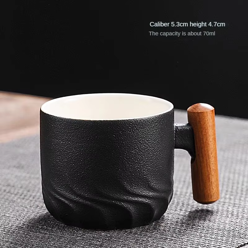 Handmade Ceramic Coffee Mug with Wooden Handle - Retro Tea Cup, Office Water Cup Filter , Unique Birthday: Yellow