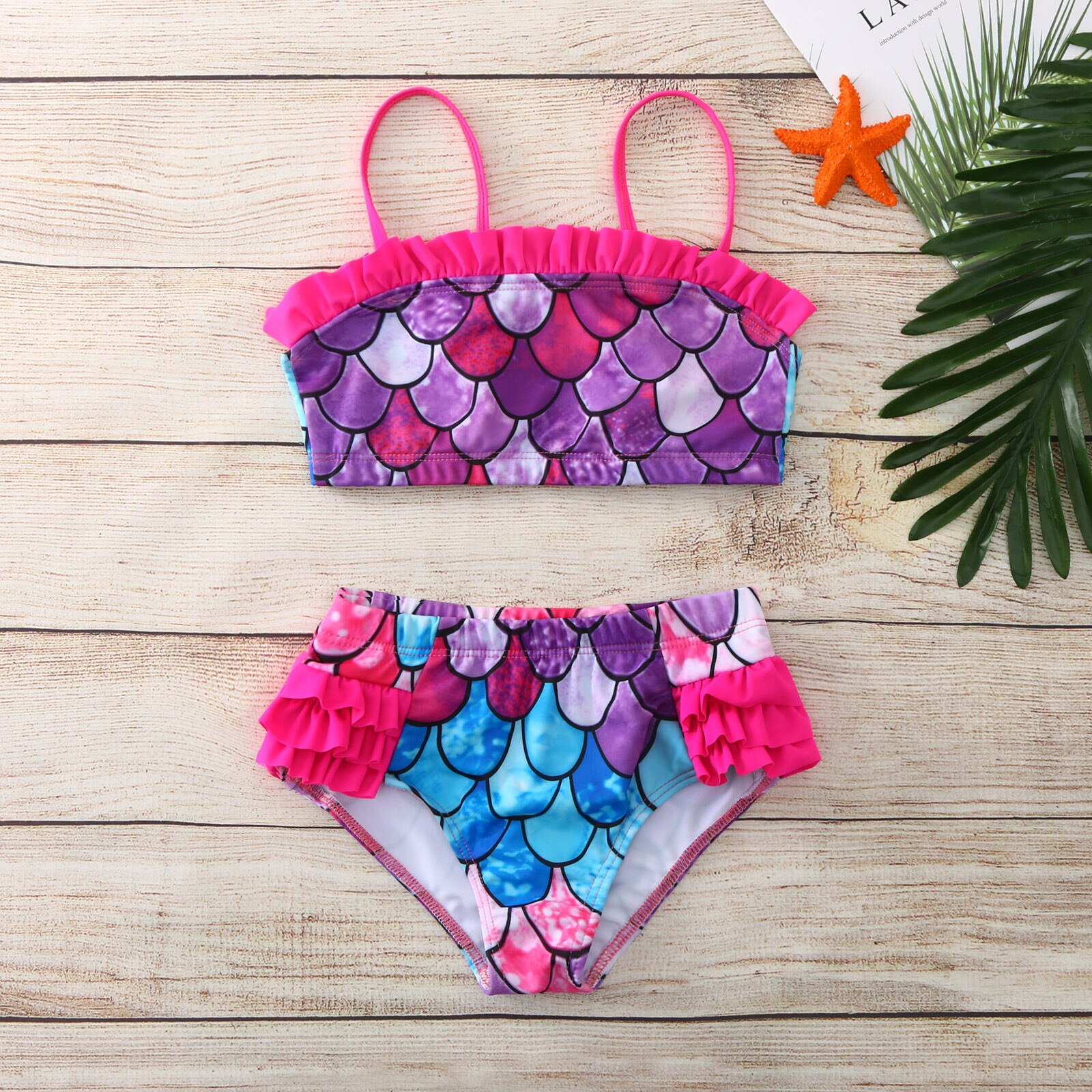 Kids Swimwear For Girls Two Piece Bikini Toddler Baby Girls Ruffle Scale Two-piece Beachwear Swimsuit Beach Bathing Suit